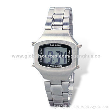 2014 Shenzhen Hot-sale Metal Digital Talking Watch with Alarm, LCD Time Display